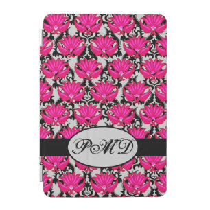 Fuchsia Pink Black Gray Parisian Damask Monogram iPad Mini Cover