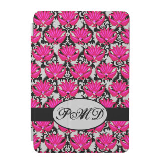 Fuchsia Pink Black Gray Parisian Damask Monogram iPad Mini Cover