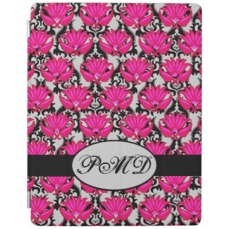 Fuchsia Pink Black Gray Parisian Damask Monogram iPad Smart Cover