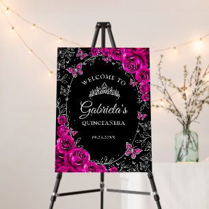 Fuchsia Pink Black Silver Quinceanera Welcome Foam Board
