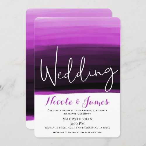 Fuchsia Pink Black Watercolor Modern Glam Wedding Invitation