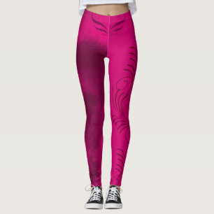 Fuchsia Pink & blended Black/Pattern/ Spiral/Wings Leggings