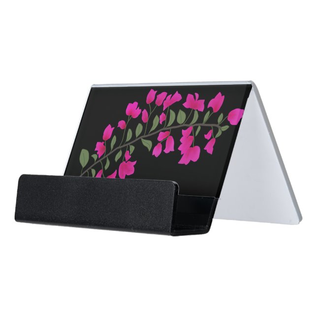 Fuchsia Pink Bougainvillea Business Card Holder (Angled Front)
