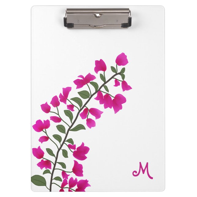Fuchsia Pink Bougainvillea Monogram Clipboard (Front)
