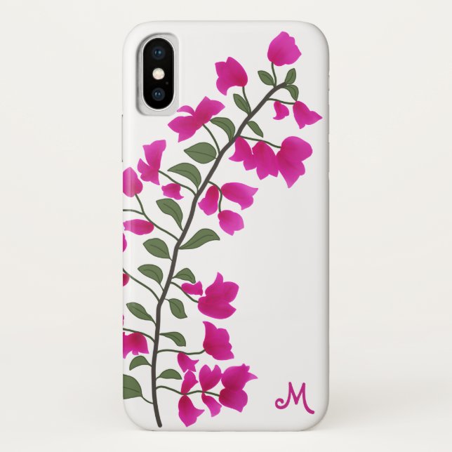 Fuchsia Pink Bougainvillea Monogram Phone Case (Back)