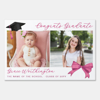 Fuchsia Pink Bow Photos Congrats Graduate Large Sign