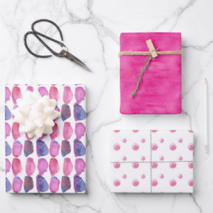 Fuchsia Pink Bubblegum Dots Paintbrush Strokes Wrapping Paper Sheets