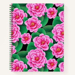 Fuchsia Pink Camellias and Green Leaves Journal