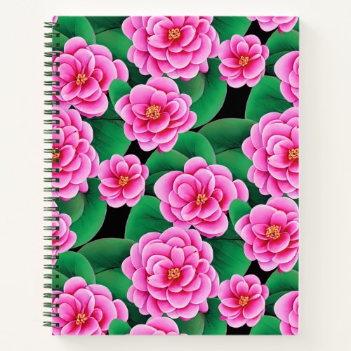 Fuchsia Pink Camellias and Green Leaves Journal