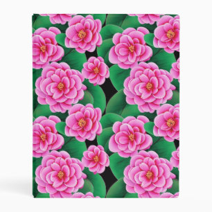 Fuchsia Pink Camellias and Jade Green Leaves Mini Binder