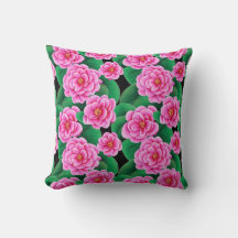Fuchsia Pink Camellias and Jade Green Leaves
