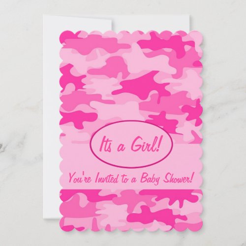 Fuchsia Pink Camo Camouflage Baby Shower Invitation