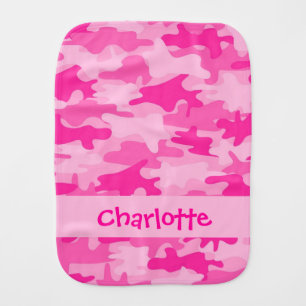 Fuchsia Pink Camo Camouflage Name Personalized Baby Burp Cloth