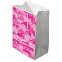 Hot Pink Medium Personalized Monogram Welcome Paper Gift Bags with