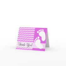 Fuchsia Pink Chevron Stripes Thank You Card