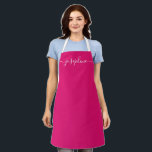Fuchsia Pink Chic Elegant script Name Apron<br><div class="desc">She'll love a personalized apron as she bakes those goodies,  cooks delicious dishes or work with her plants. A perfect gift to encourage her talents. White script for the name with long-tail embellishments on Fuchsia pink.</div>