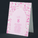 Fuchsia Pink Chinoiserie Menu & Seating Number Table Tent<br><div class="desc">This elegant design features elegant pink and white chinoiserie botanical flowers and birds,  complimented with modern typography.</div>