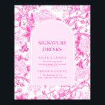 Fuchsia Pink Chinoiserie Wedding Signature Drinks Poster<br><div class="desc">This chinoiserie-inspired design features elegant botanical florals and greenery in magenta and white. Personalize the invite with your details and if you want to further re-arrange the style and placement of the text,  please press the "Click to customize further" button.</div>