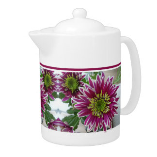 Fuchsia Pink Chrysanthemums Collage Teapot