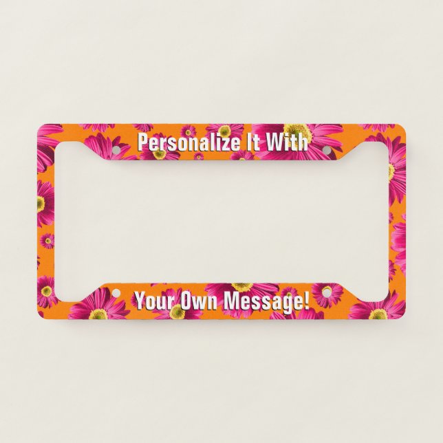 Fuchsia Pink Daisy Pop Personalized License Plate Frame (Front)