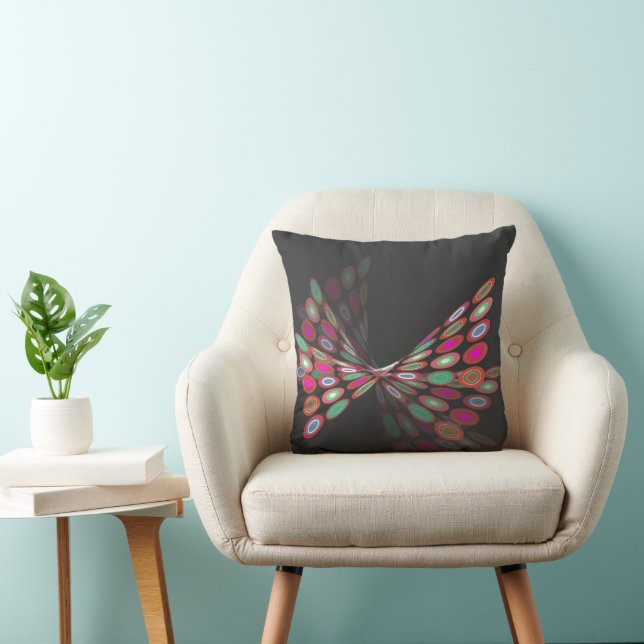 Fuchsia Pink Digital Butterfly Twist Graphics Art Throw Pillow (Chair)