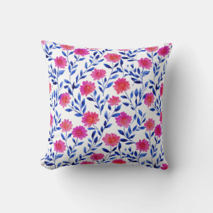 Fuchsia Pink Elegant Spring Flowers Watercolor Throw Pillow