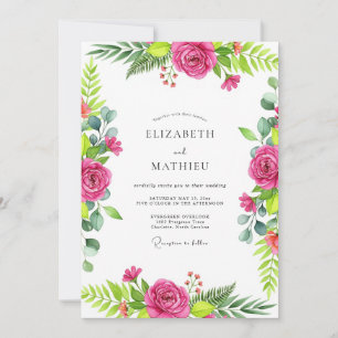 Fuchsia Pink Exuberant Botanical Wedding Invitation