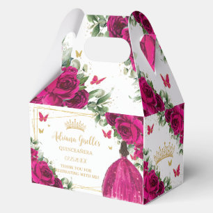 Fuchsia Pink Floral Birthday Quinceañera 16 15 Favor Boxes