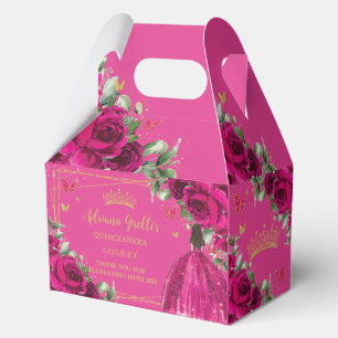 Fuchsia Pink Floral Birthday Quinceañera 16 XV Favor Boxes