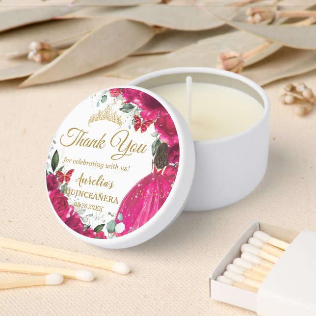 Fuchsia Pink Floral Butterflies Princess Quince  Mini Candle Favors (Insitu)