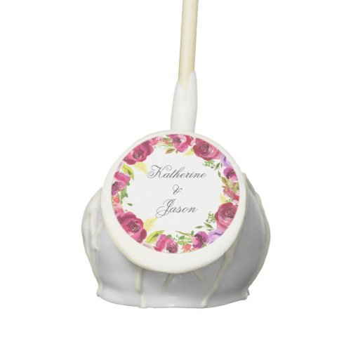 Fuchsia Pink Floral Chic Personalized Wedding Cake Pops