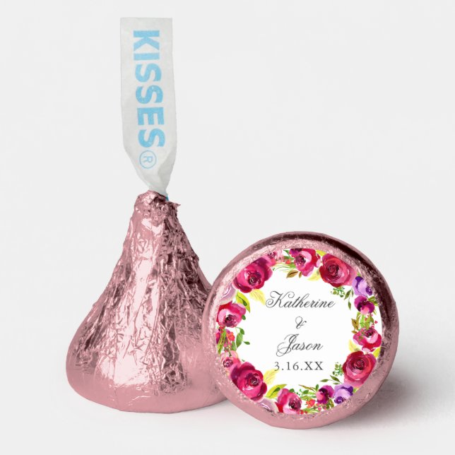 Fuchsia Pink Floral Chic Personalized Wedding Hershey®'s Kisses® (Front)