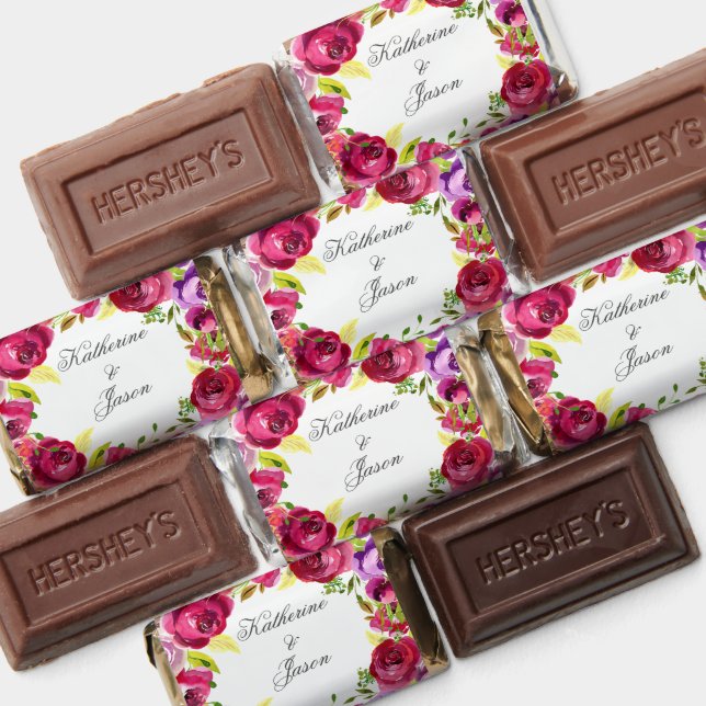 Fuchsia Pink Floral Chic Personalized Wedding Hershey's Miniatures (Assorted)