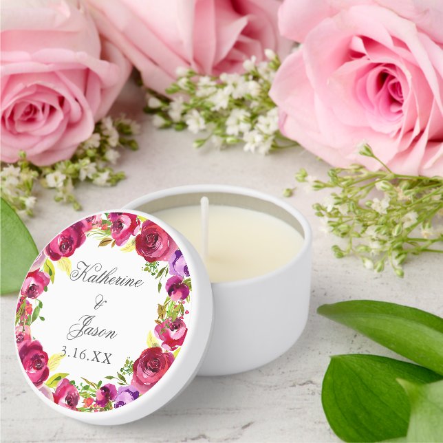 Fuchsia Pink Floral Chic Personalized Wedding Mini Candle Favors (Insitu (Wedding))