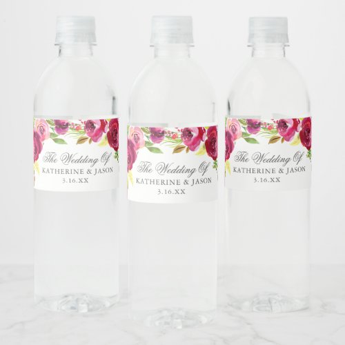 Fuchsia Pink Floral Chic Personalized Wedding Water Bottle Label