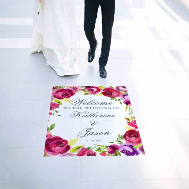 Fuchsia Pink Floral Chic Romantic Wedding Welcome Floor Decals (Wedding)