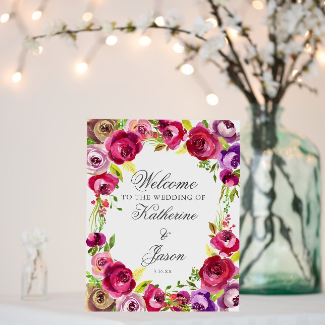 Fuchsia Pink Floral Chic Romantic Wedding Welcome Foam Board (In Situ (Wedding))