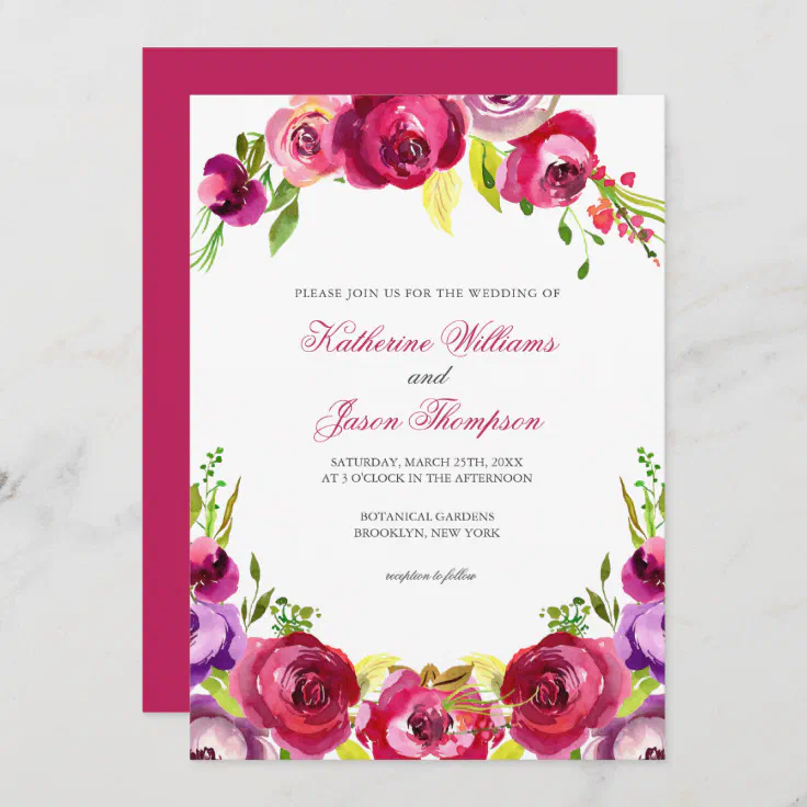 Fuchsia Pink Floral Chic Spring Garden Wedding Invitation | Zazzle