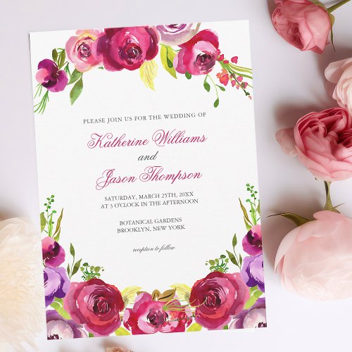 Fuchsia Pink Floral Chic Spring Garden Wedding Invitation