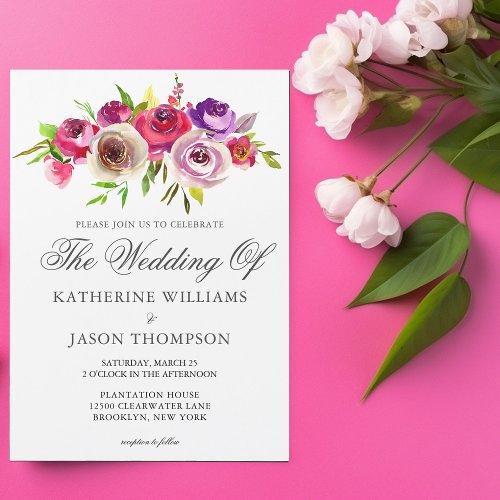 Fuchsia Pink Floral Elegant Spring Garden Wedding Magnetic Invitation