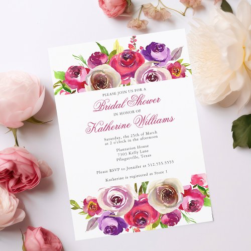 Fuchsia Pink Floral Garden Afternoon Bridal Shower Invitation