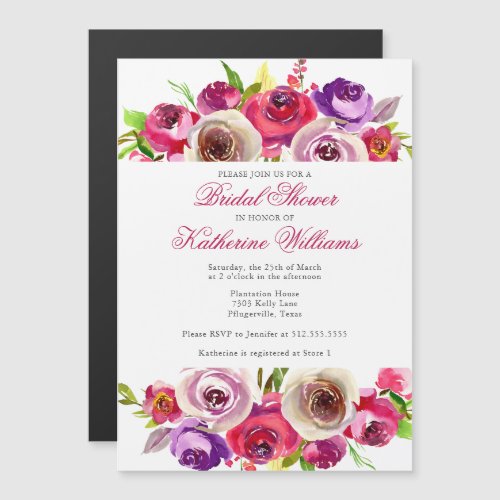 Fuchsia Pink Floral Garden Afternoon Bridal Shower Magnetic Invitation
