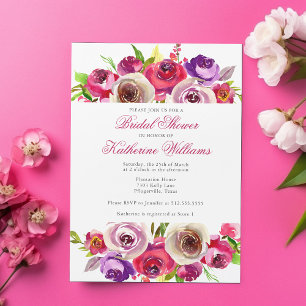 Fuchsia Pink Floral Garden Afternoon Bridal Shower Magnetic Invitation