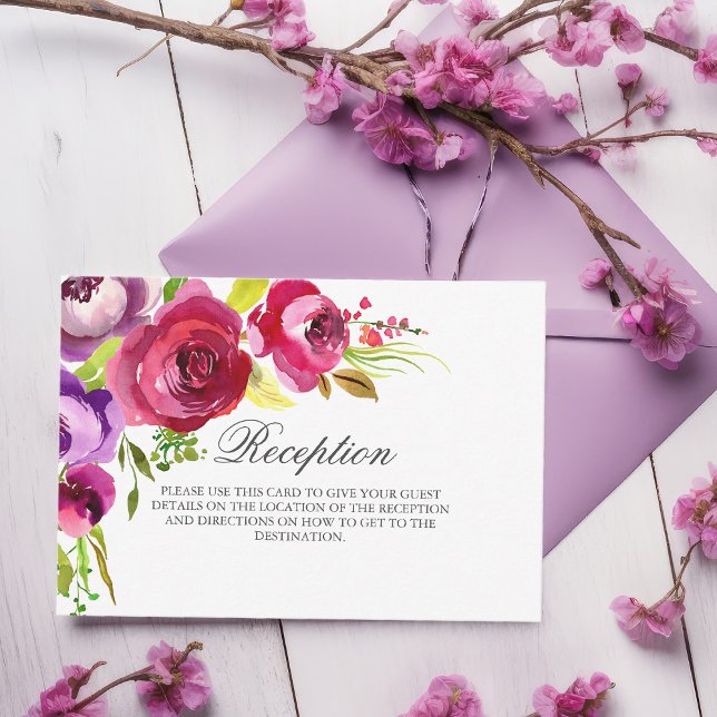 Fuchsia Pink Floral Garden Wedding Reception Card (Creator Uploaded)