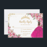 Fuchsia Pink Floral Gold Princess Gown Quinceanera RSVP Card<br><div class="desc">Personalize this pretty floral Quinceañera / Sweet 16 birthday RSVP card easily and quickly. Simply click the Edit Using Design Tools button to further edit the text, change font styles and font colors. Featuring a girl dressed in a vibrant fuchsia pink dress, pretty fuchsia roses flowers and a gold princess...</div>