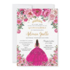 Fuchsia Pink Floral Gold Quinceanera XV Sweet 16