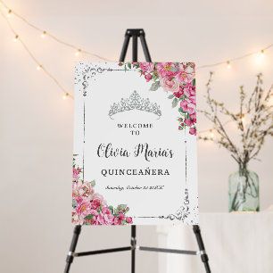 Fuchsia Pink Floral Quinceañera Mis Quince Welcome Foam Board