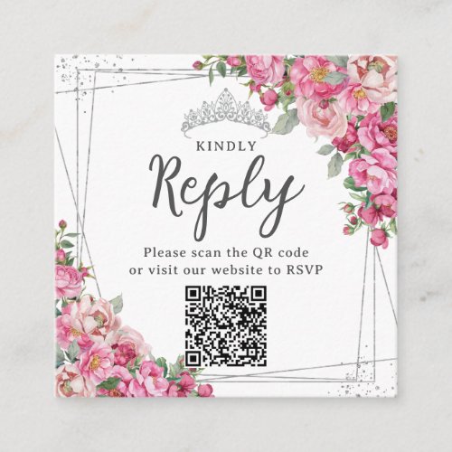 Fuchsia Pink Floral Quinceanera Sweet 16 RSVP QR
