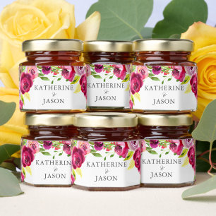 Fuchsia Pink Floral Romantic Personalized Wedding Honey Jar Favors