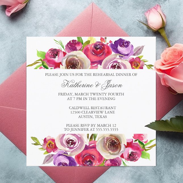 Fuchsia Pink Floral Romantic Rehearsal Dinner Invitation (Creator Uploaded)